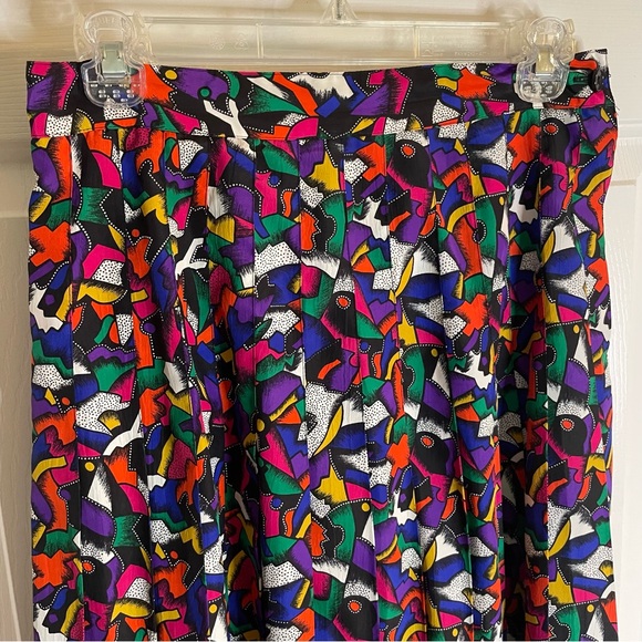 Chaus Petites Colorful Abstract Print Women's Pleated Midi Skirt Size 10 y2k - Picture 4 of 7